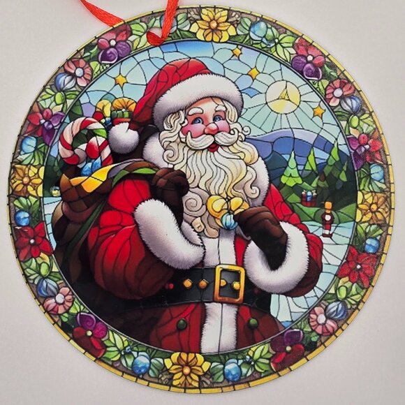 Stained Glass Santa Christmas Metal Ornament - Picture 1 of 1